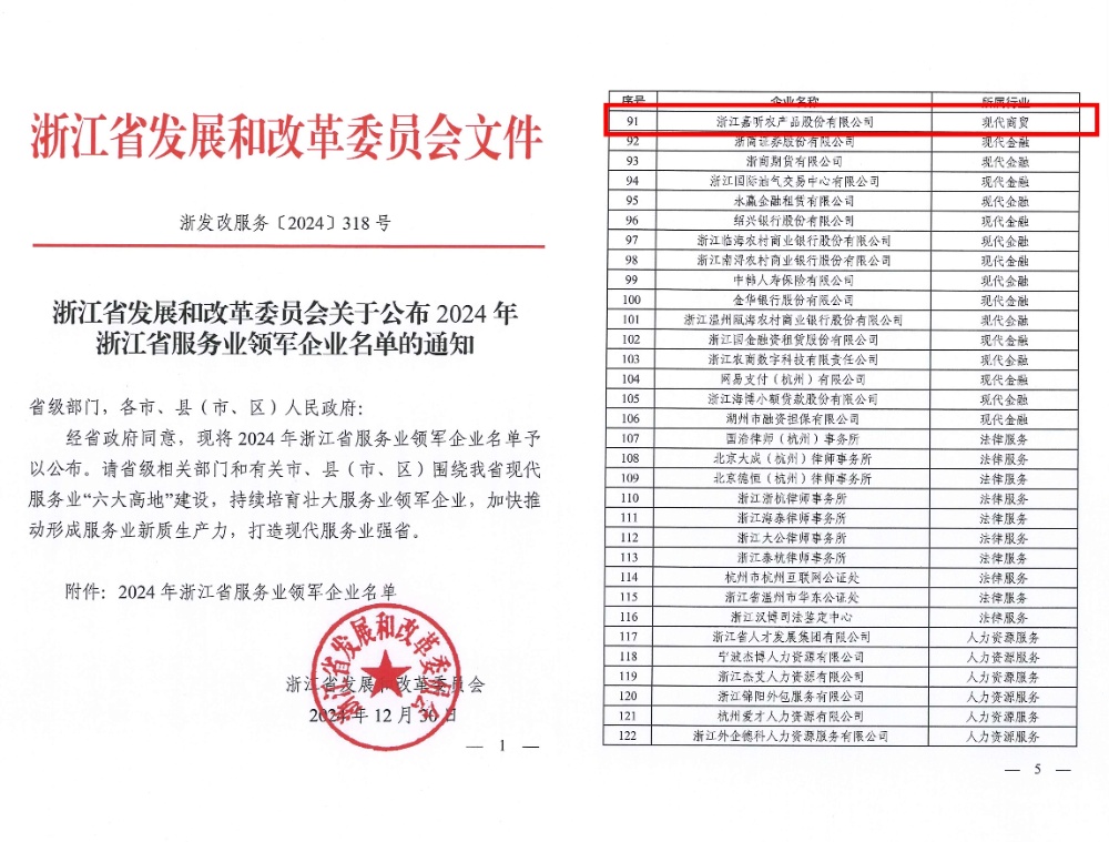 喜報(bào)！嘉農(nóng)股份獲評(píng)浙江省服務(wù)業(yè)領(lǐng)軍企業(yè)！